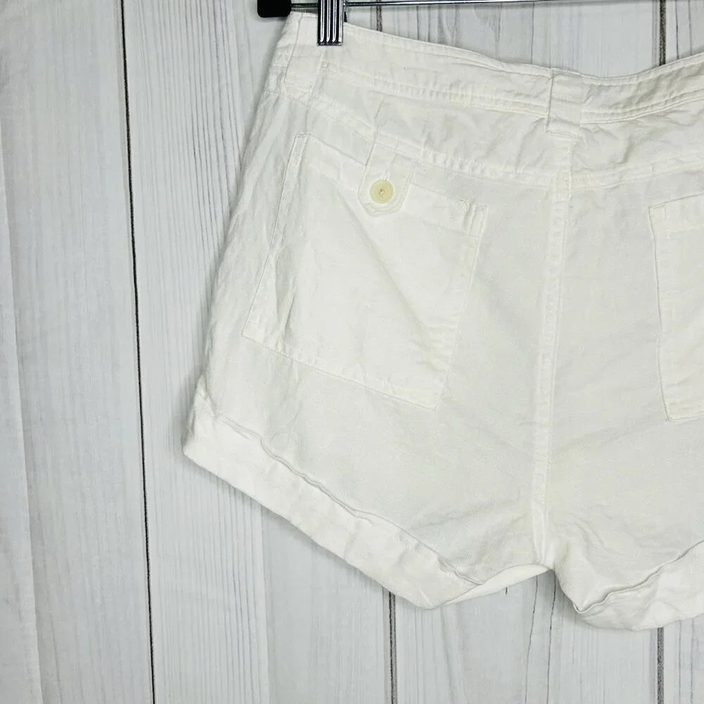 Gap Linen Blend Cuffed Shorts Sz 6 (32x3) White Button Front Casual